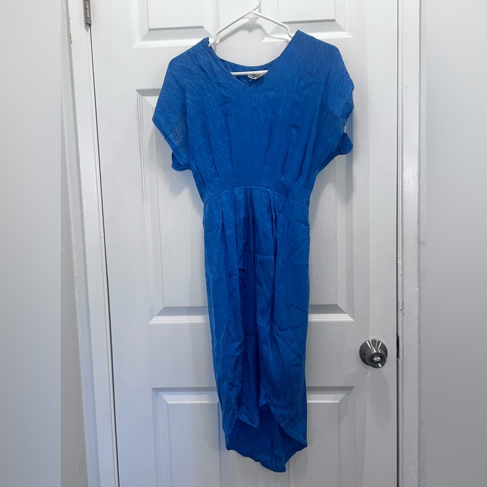 Perspective 100% Silk Blue Midi Dress for Women